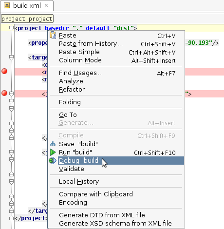 Start Ant debugger
