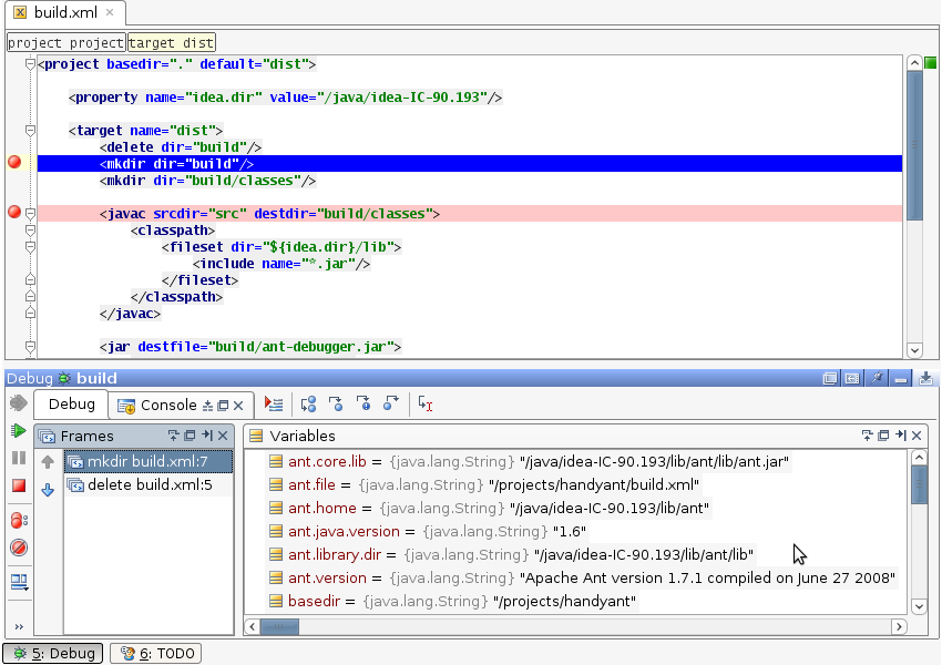 Ant debugging