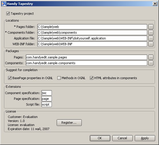 Configuration dialog